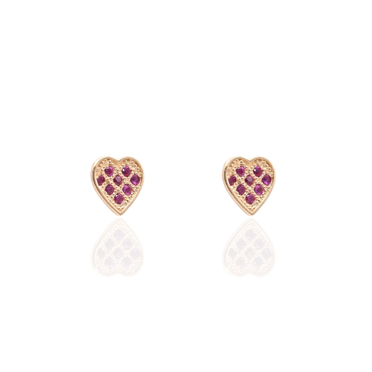 Dainty Ruby Heart Stud Earrings 14K Yellow Gold with Safety Screwbacks cttw Rubies