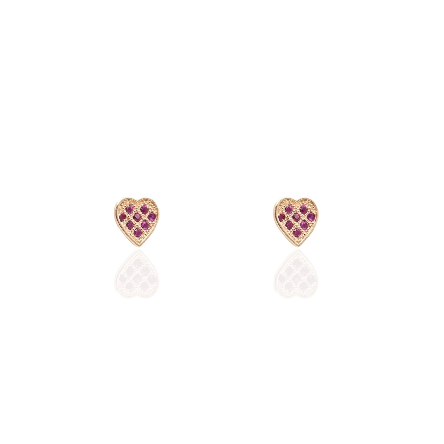 Dainty Ruby Heart Stud Earrings 14K Yellow Gold with Safety Screwbacks cttw Rubies