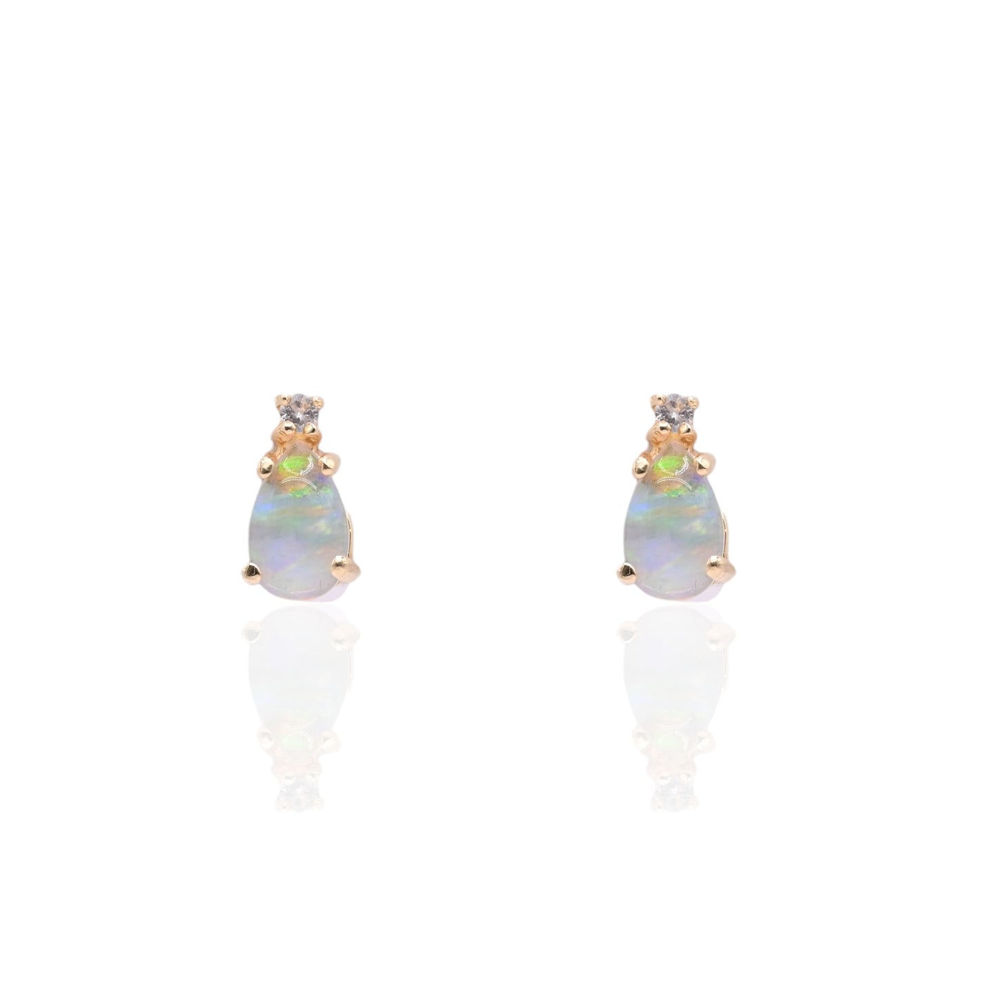 Teardrop Opal and Diamond Stud Earrings 14K Yellow Gold 0.05cttw Diamonds