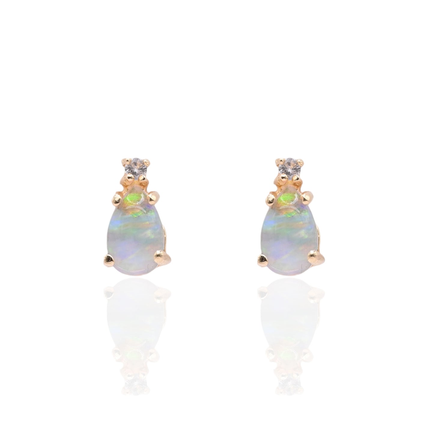 Teardrop Opal and Diamond Stud Earrings 14K Yellow Gold 0.05cttw Diamonds