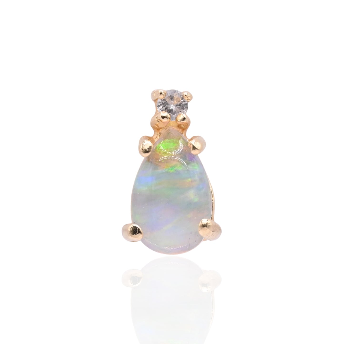 Teardrop Opal and Diamond Stud Earrings 14K Yellow Gold 0.05cttw Diamonds