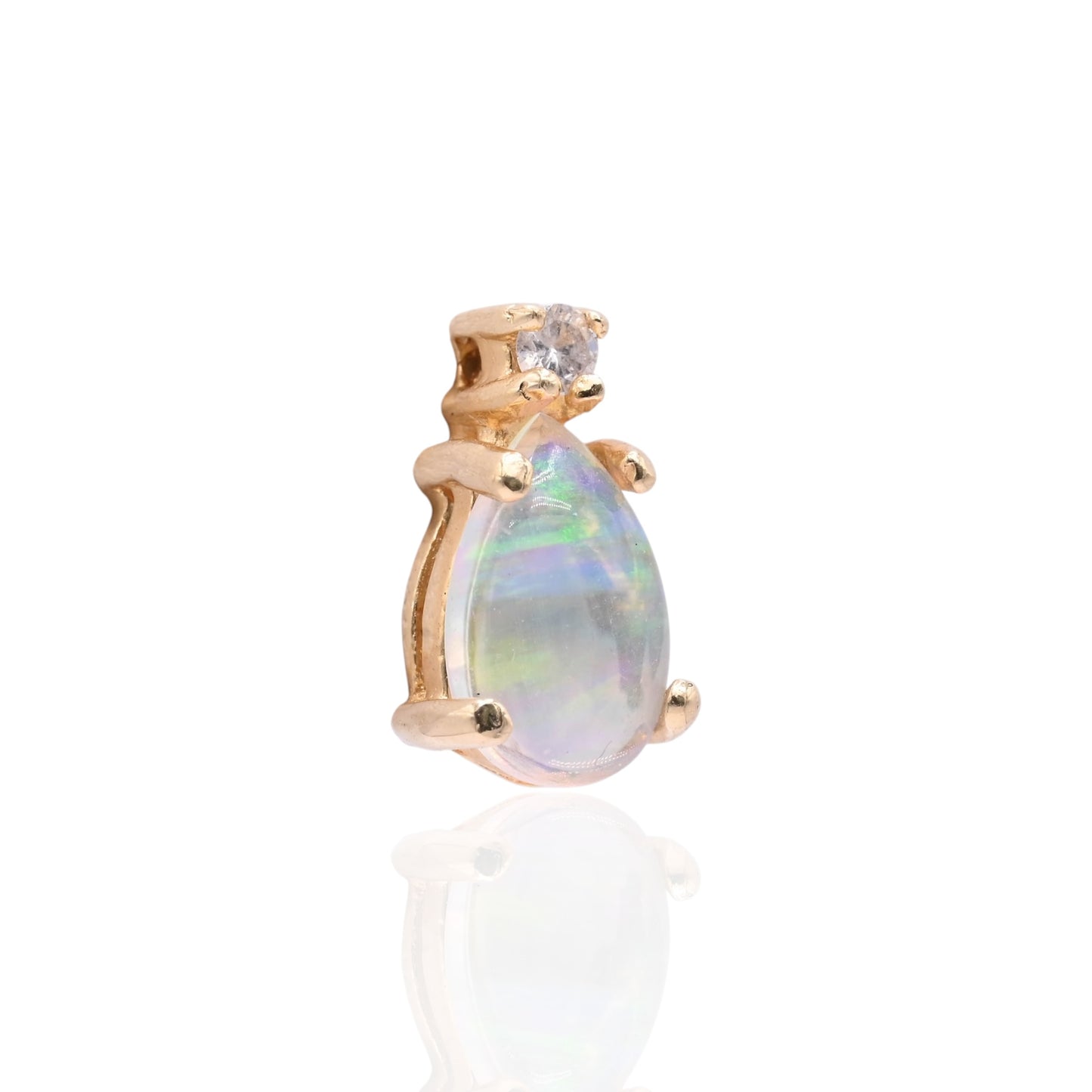 Teardrop Opal and Diamond Stud Earrings 14K Yellow Gold 0.05cttw Diamonds