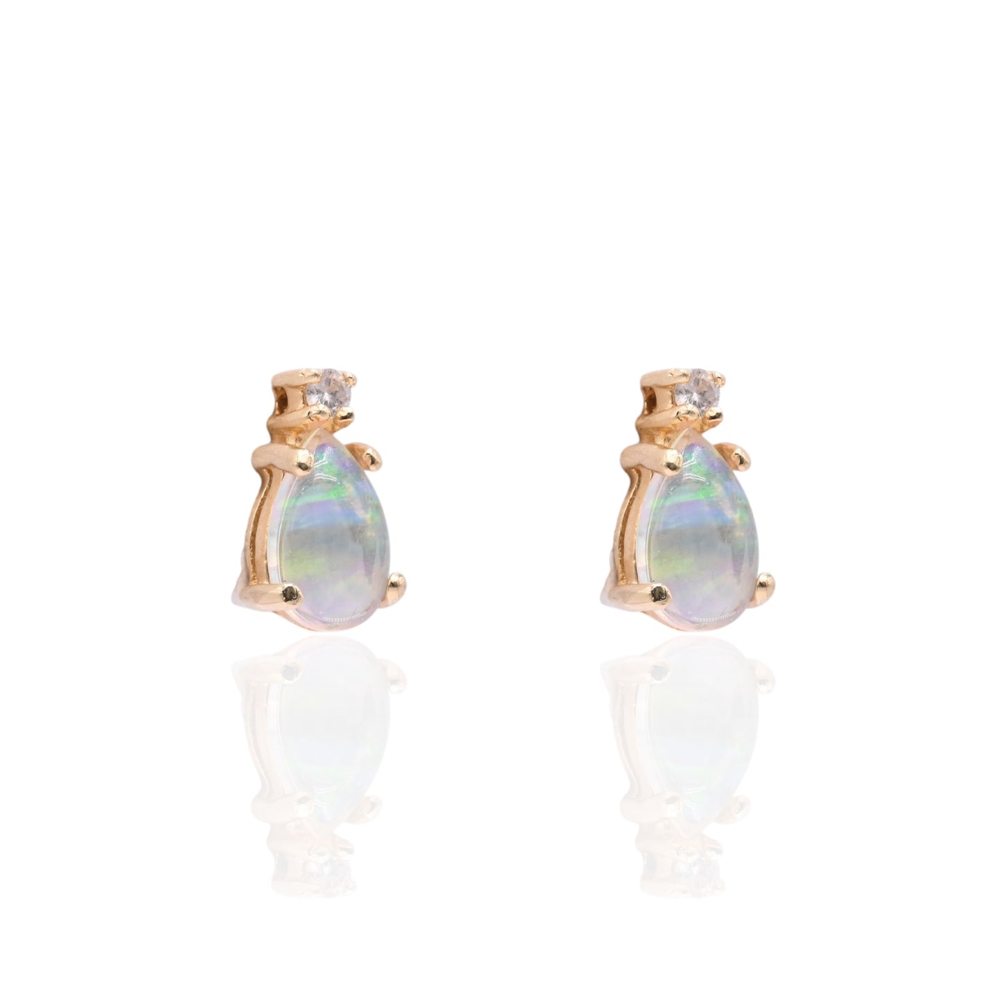 Teardrop Opal and Diamond Stud Earrings 14K Yellow Gold 0.05cttw Diamonds