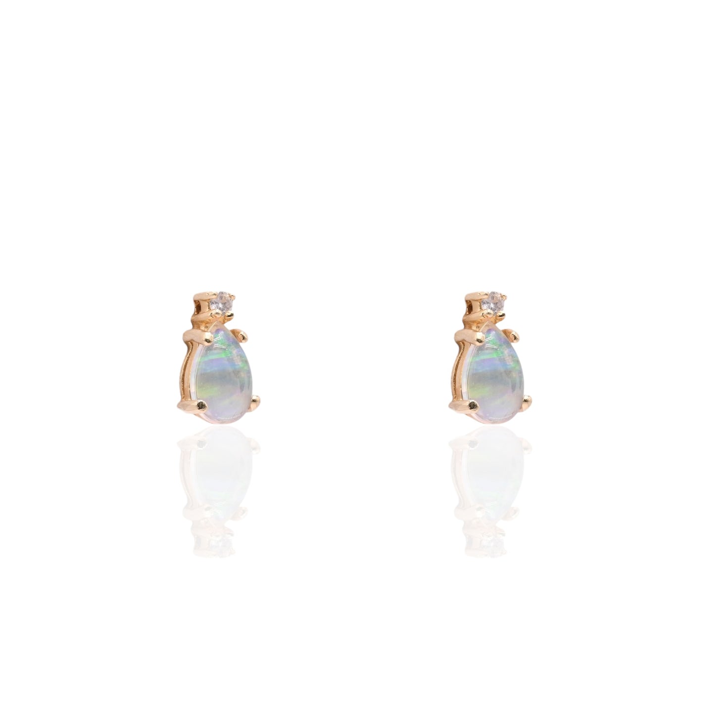Teardrop Opal and Diamond Stud Earrings 14K Yellow Gold 0.05cttw Diamonds