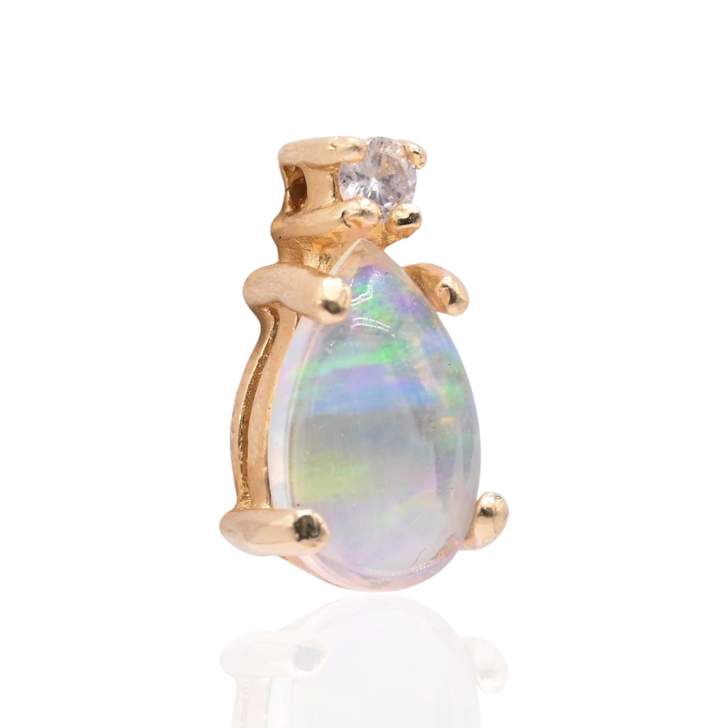 Teardrop Opal and Diamond Stud Earrings 14K Yellow Gold 0.05cttw Diamonds