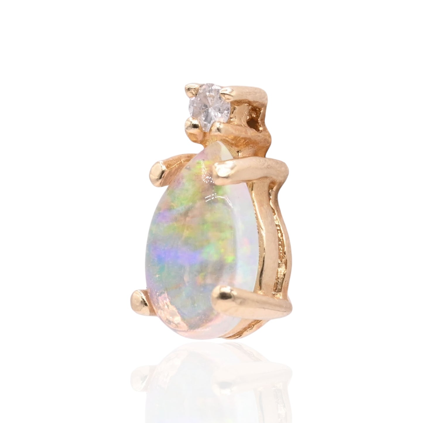 Teardrop Opal and Diamond Stud Earrings 14K Yellow Gold 0.05cttw Diamonds