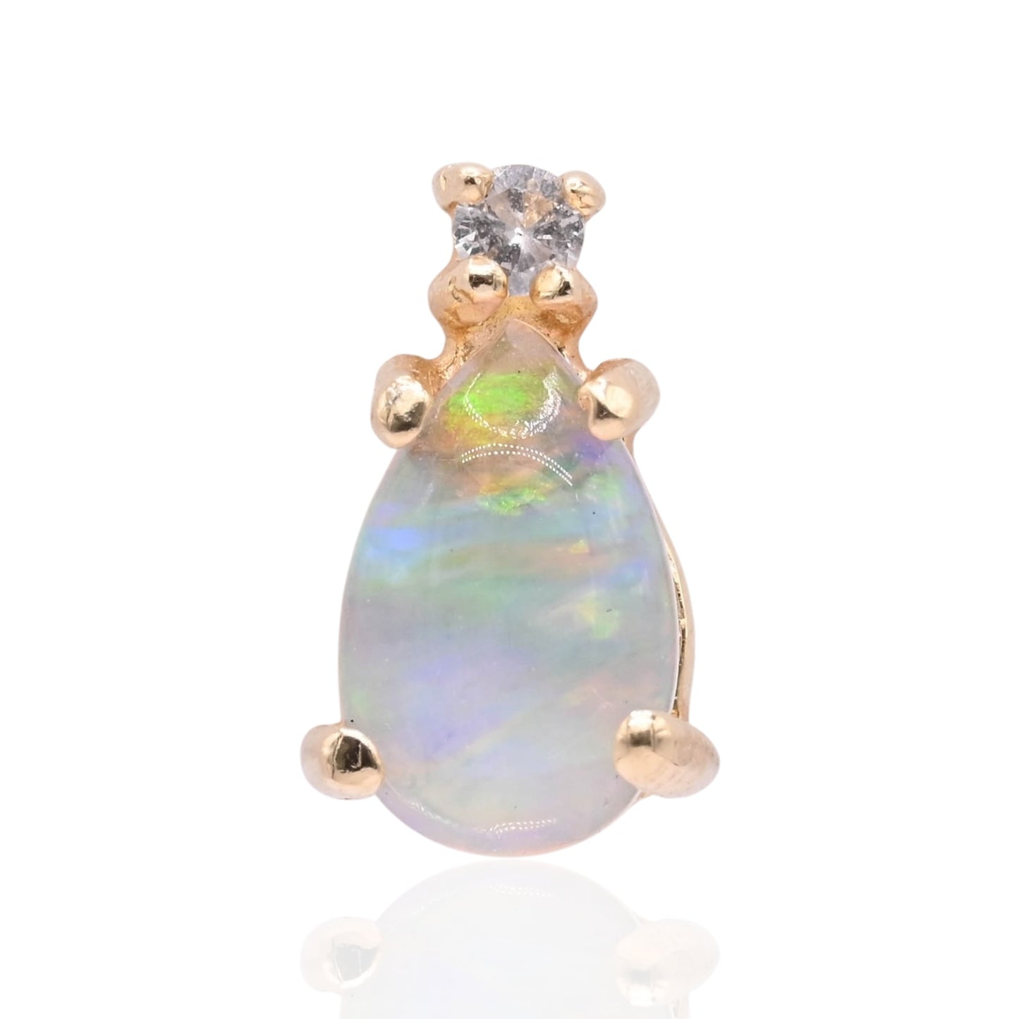 Teardrop Opal and Diamond Stud Earrings 14K Yellow Gold 0.05cttw Diamonds