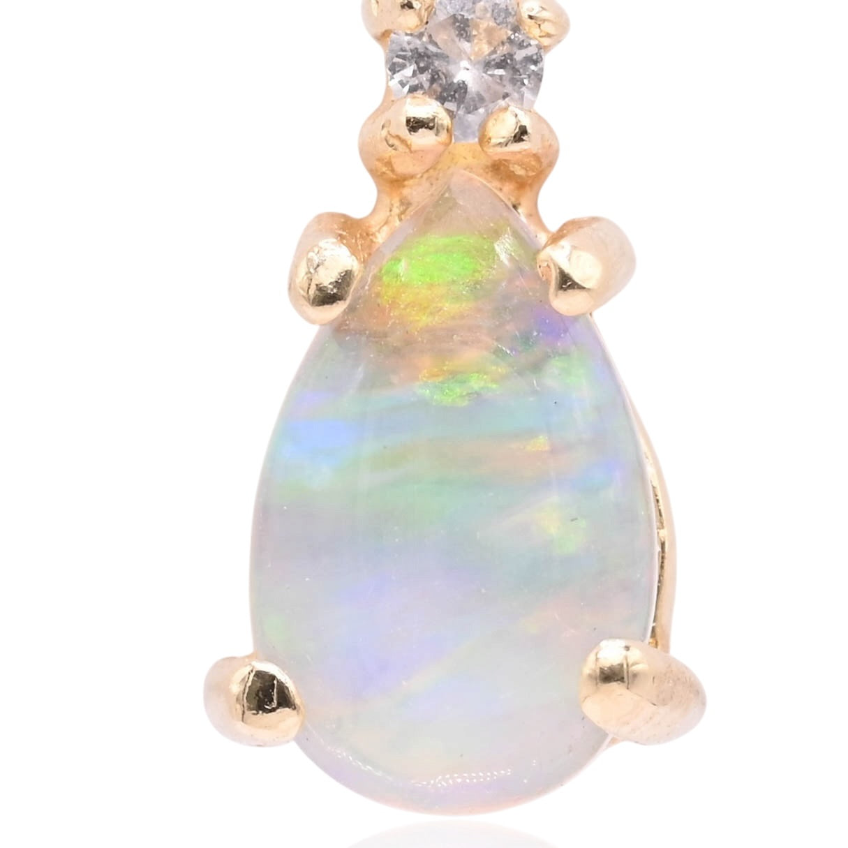 Teardrop Opal and Diamond Stud Earrings 14K Yellow Gold 0.05cttw Diamonds