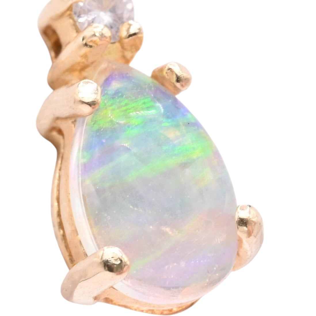 Teardrop Opal and Diamond Stud Earrings 14K Yellow Gold 0.05cttw Diamonds