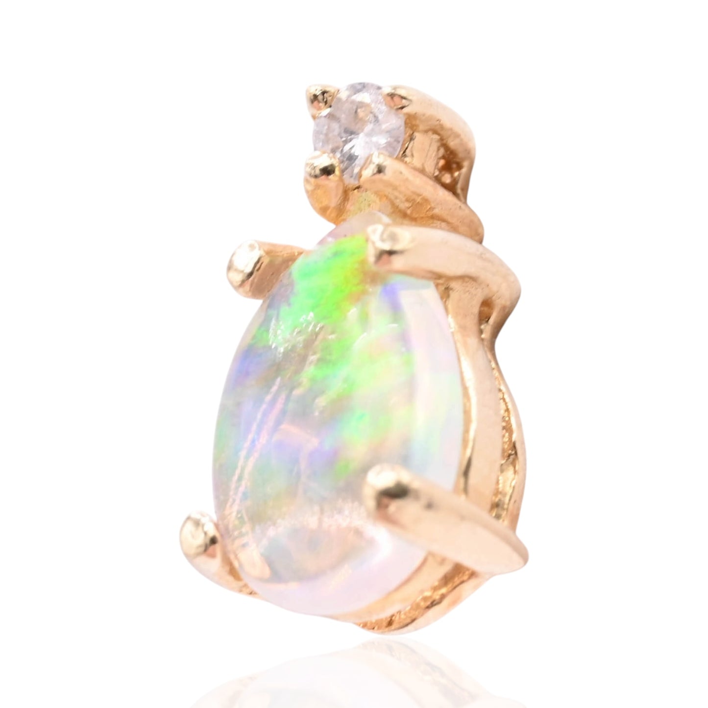Teardrop Opal and Diamond Stud Earrings 14K Yellow Gold 0.05cttw Diamonds