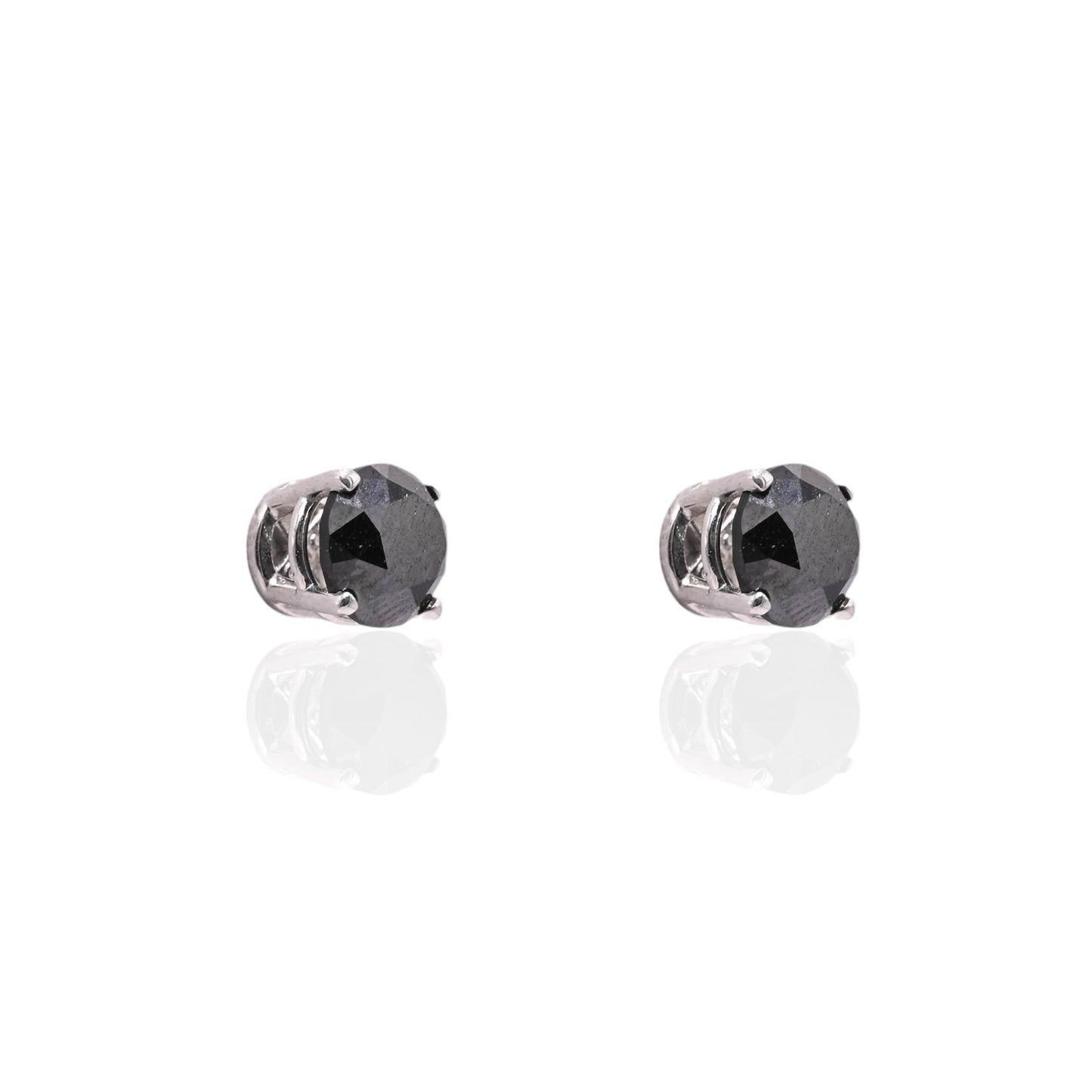 5mm Black Diamond Stud Earrings 14K White Gold 1.00cttw
