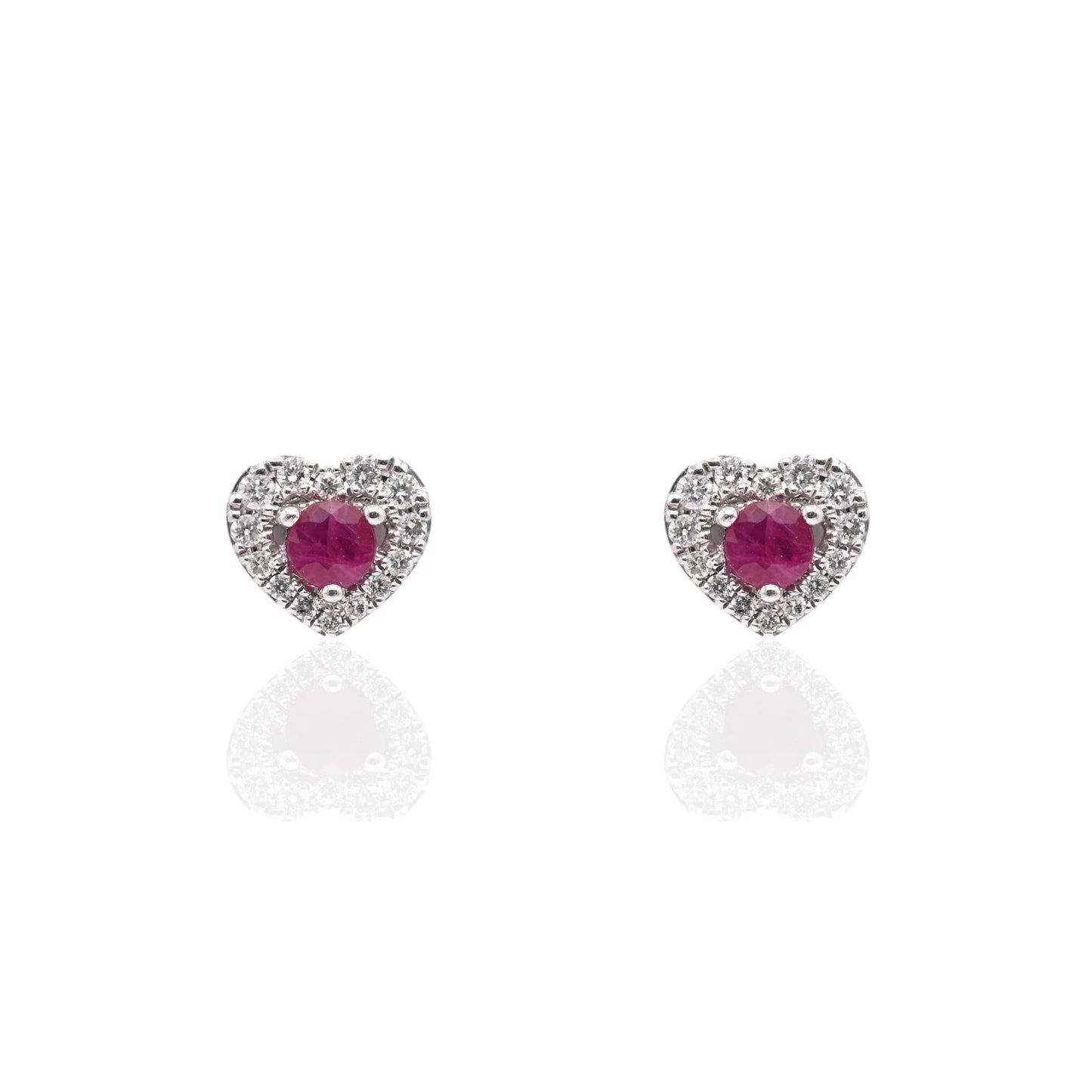 Ruby and Diamond Heart Earrings with Screwbacks 14K White Gold 0.70cttw Rubies/0.98cttw Diamonds