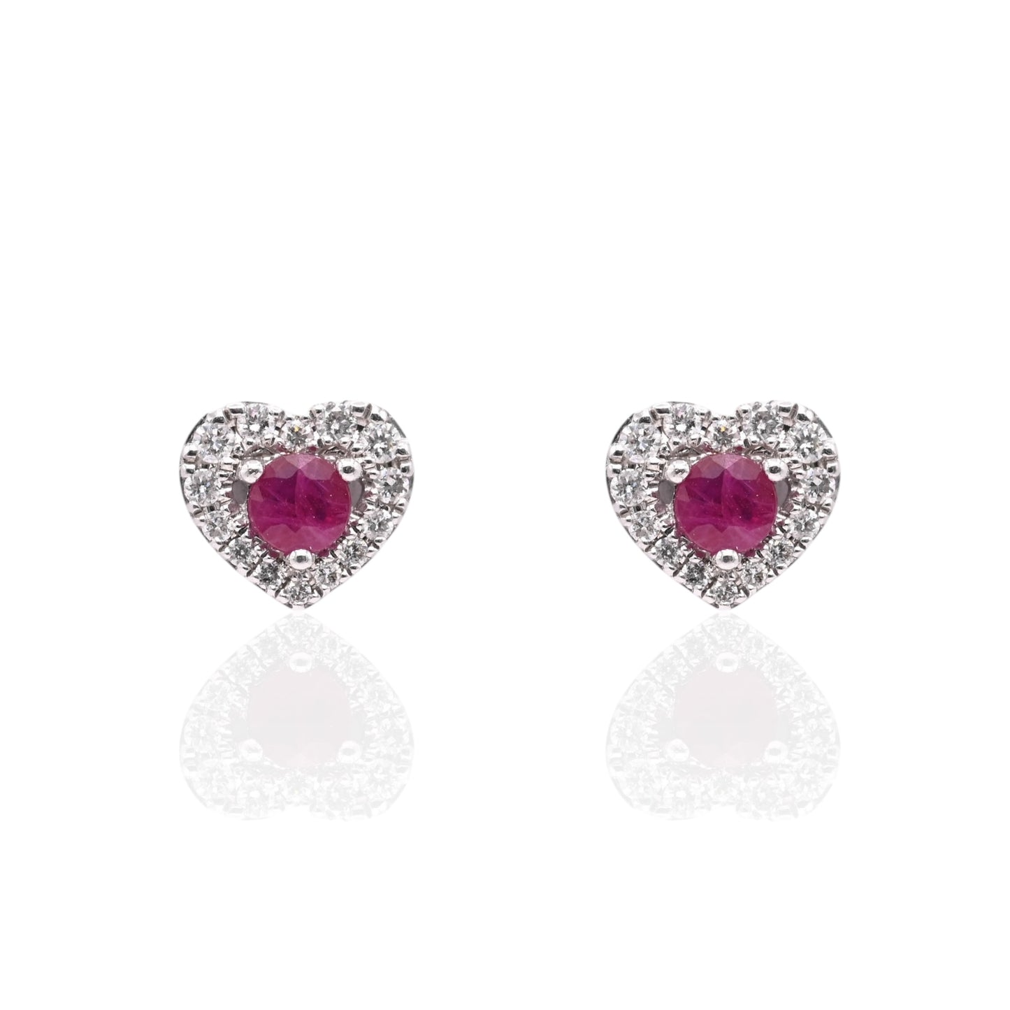 Ruby and Diamond Heart Earrings with Screwbacks 14K White Gold 0.70cttw Rubies/0.98cttw Diamonds