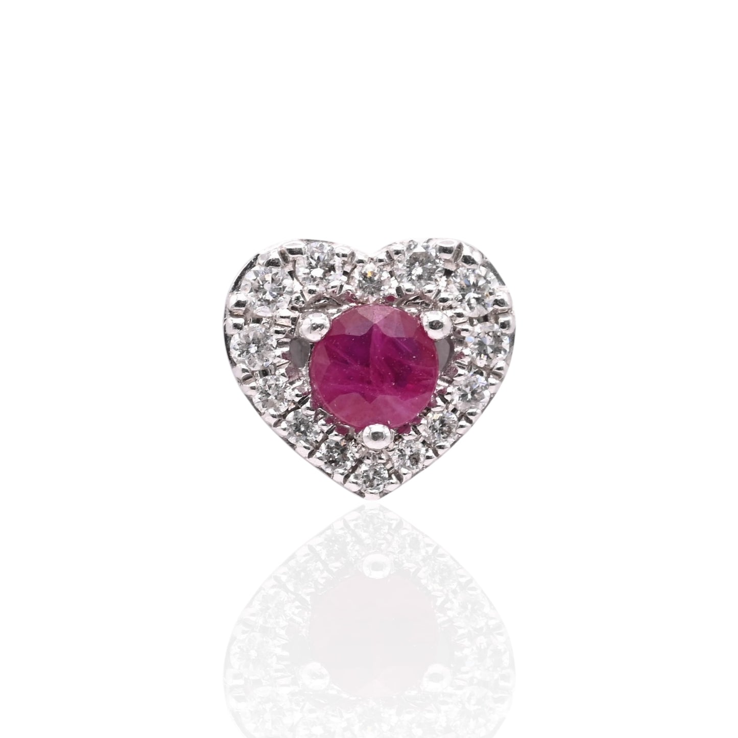 Ruby and Diamond Heart Earrings with Screwbacks 14K White Gold 0.70cttw Rubies/0.98cttw Diamonds