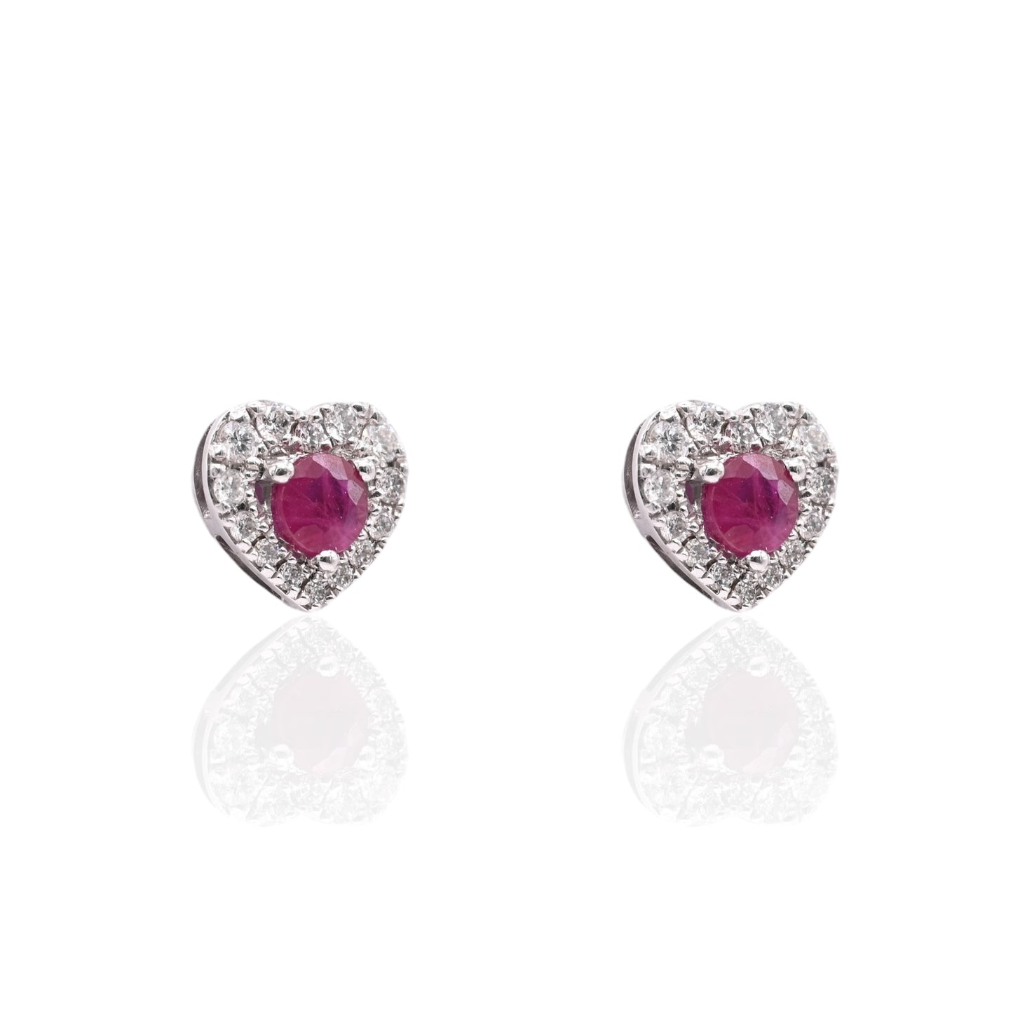 Ruby and Diamond Heart Earrings with Screwbacks 14K White Gold 0.70cttw Rubies/0.98cttw Diamonds