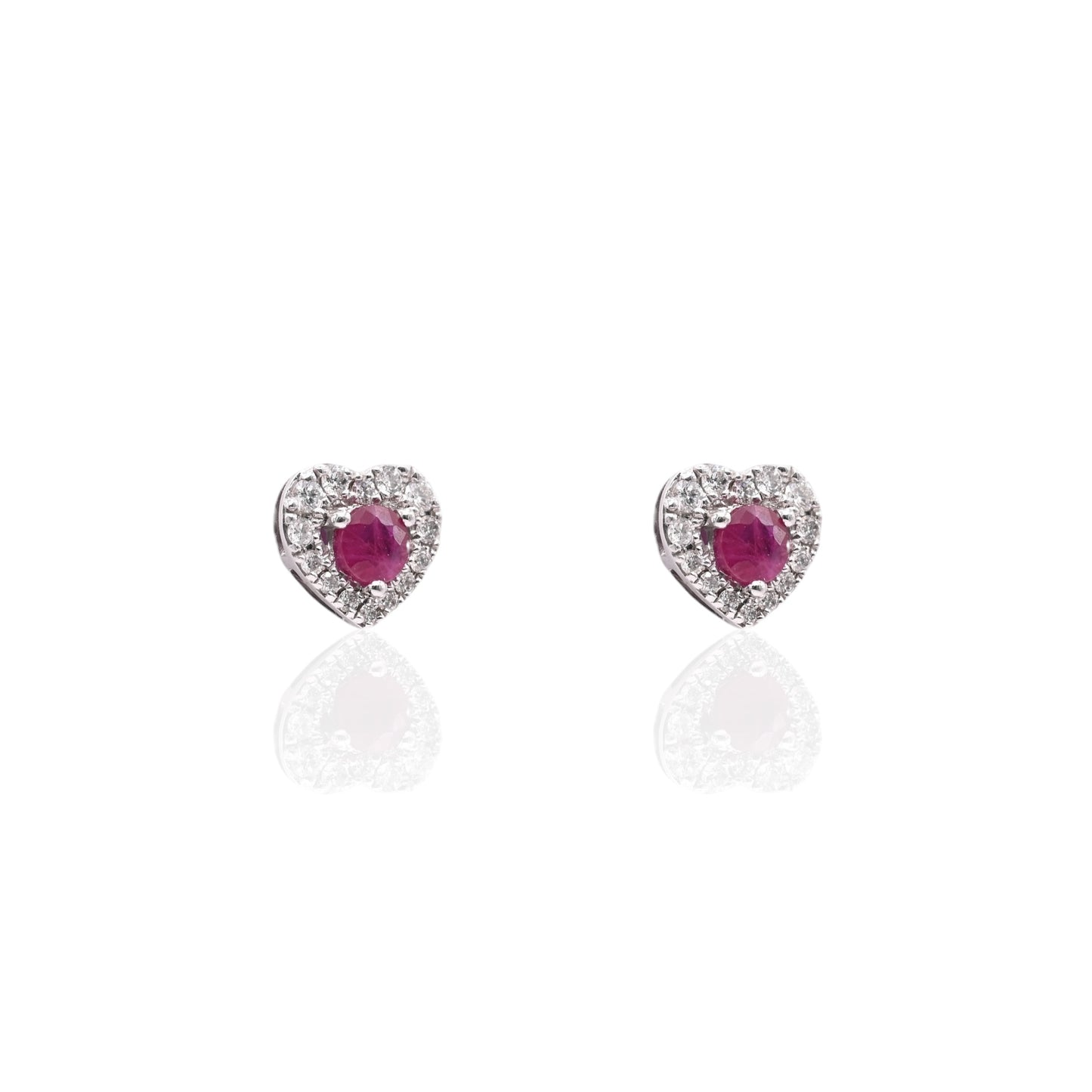 Ruby and Diamond Heart Earrings with Screwbacks 14K White Gold 0.70cttw Rubies/0.98cttw Diamonds