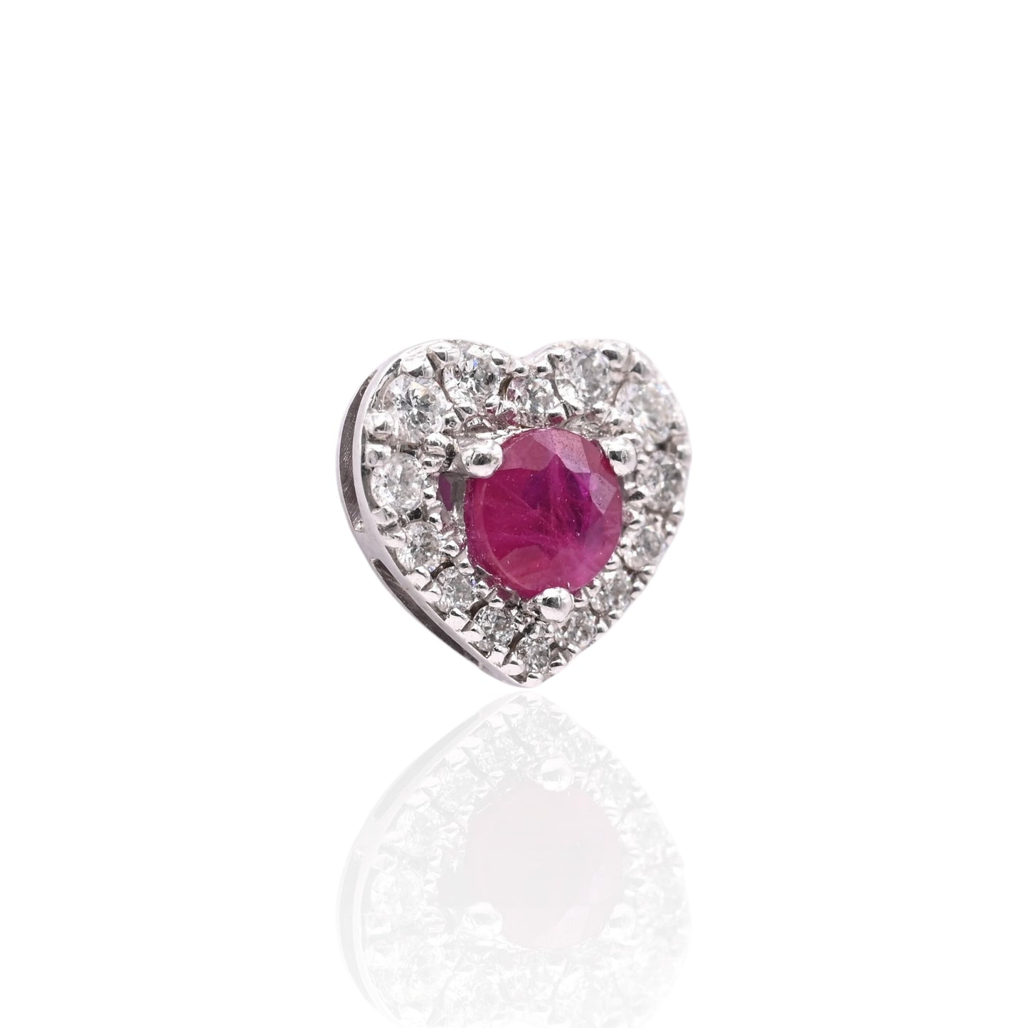 Ruby and Diamond Heart Earrings with Screwbacks 14K White Gold 0.70cttw Rubies/0.98cttw Diamonds