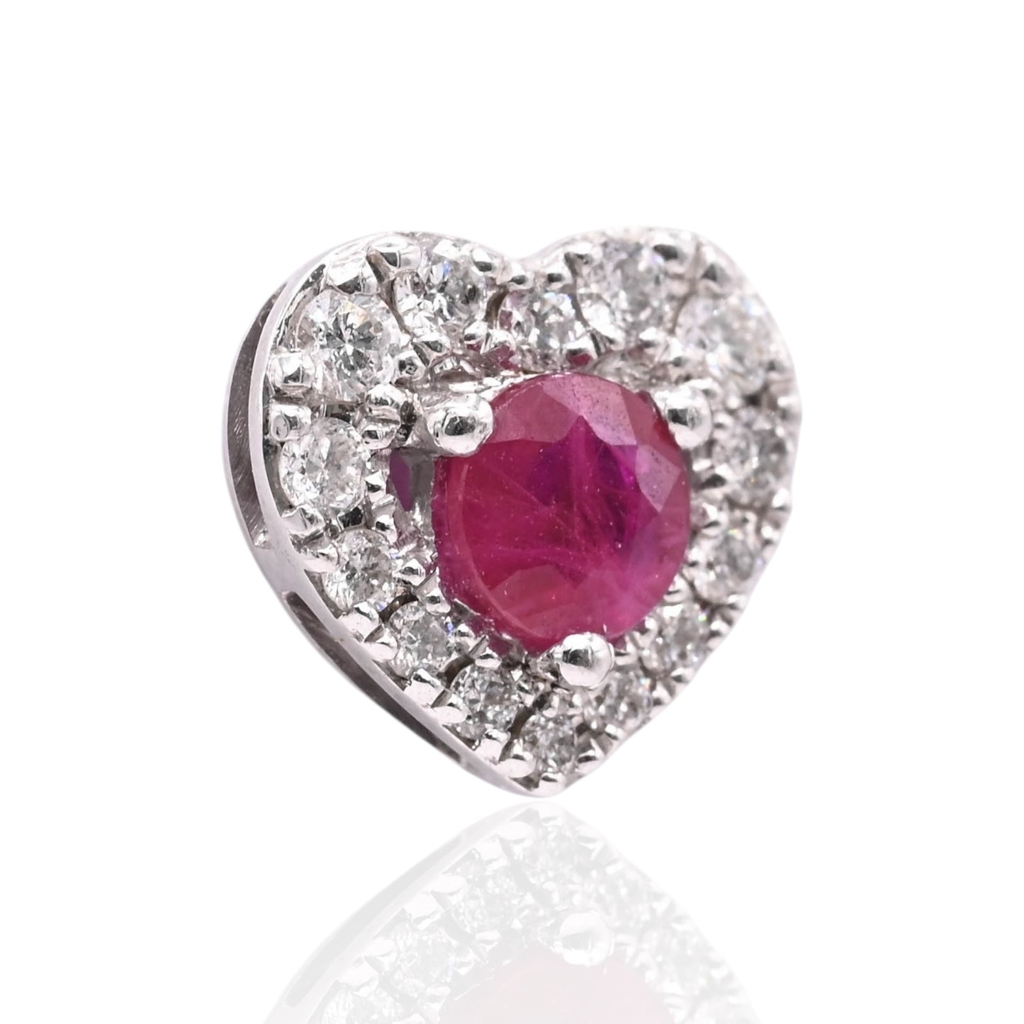 Ruby and Diamond Heart Earrings with Screwbacks 14K White Gold 0.70cttw Rubies/0.98cttw Diamonds