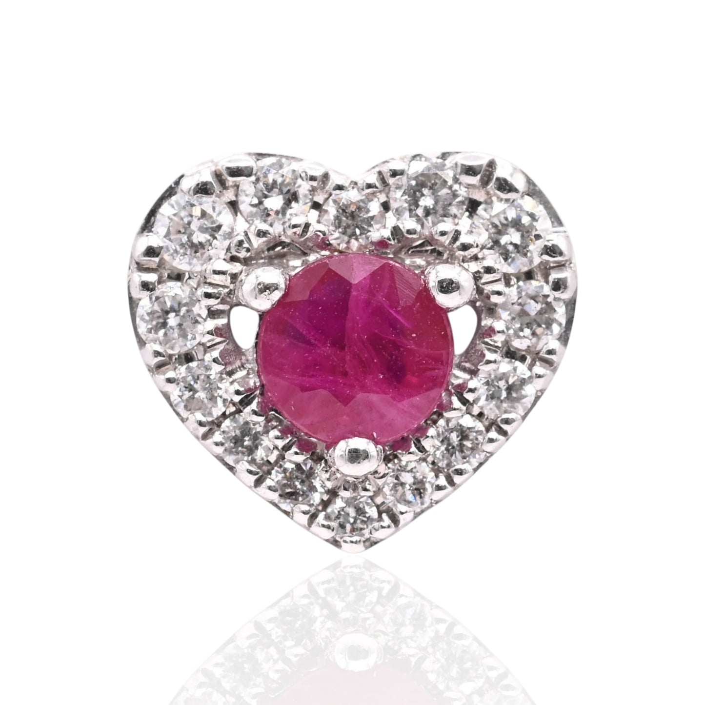 Ruby and Diamond Heart Earrings with Screwbacks 14K White Gold 0.70cttw Rubies/0.98cttw Diamonds