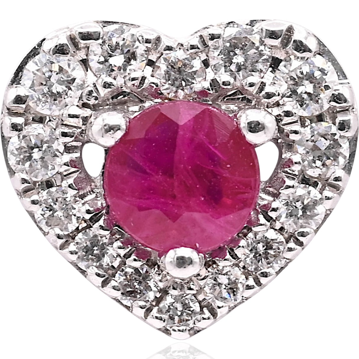 Ruby and Diamond Heart Earrings with Screwbacks 14K White Gold 0.70cttw Rubies/0.98cttw Diamonds
