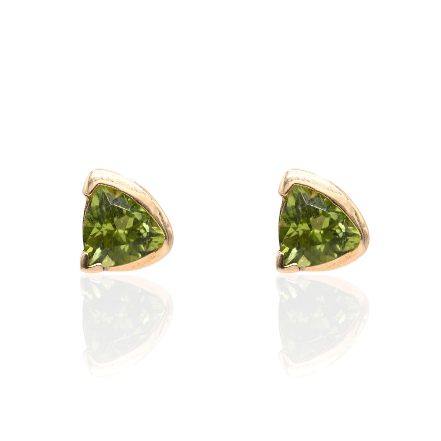 Geometric Trillion-Cut Peridot Stud Earrings 14K Yellow Gold 1.90cttw Peridot