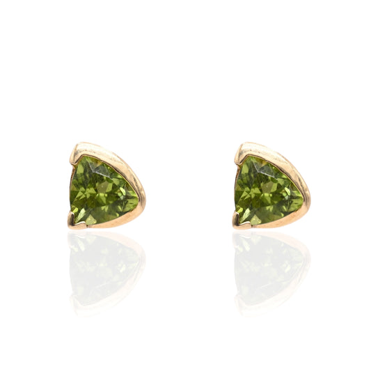 Geometric Trillion-Cut Peridot Stud Earrings 14K Yellow Gold 1.90cttw Peridot