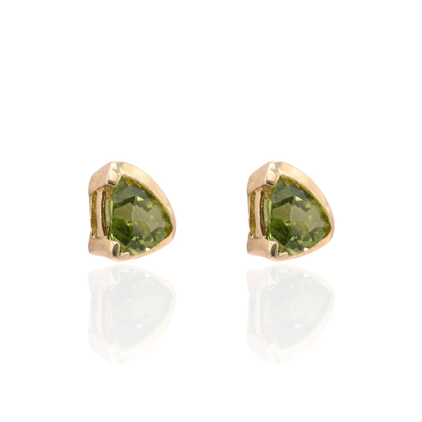 Geometric Trillion-Cut Peridot Stud Earrings 14K Yellow Gold 1.90cttw Peridot