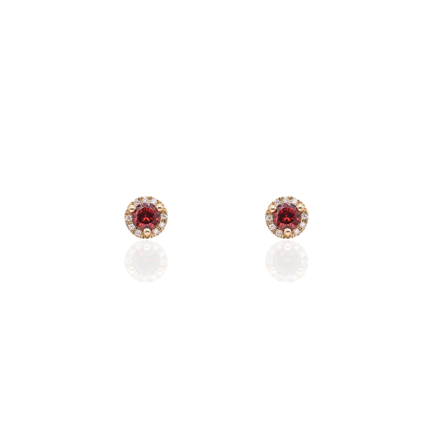 Lab Garnet and Natural Diamond Halo Stud Screwback Earrings 14K Yellow Gold 0.95cttw Lab Garnet/0.06cttw Diamonds