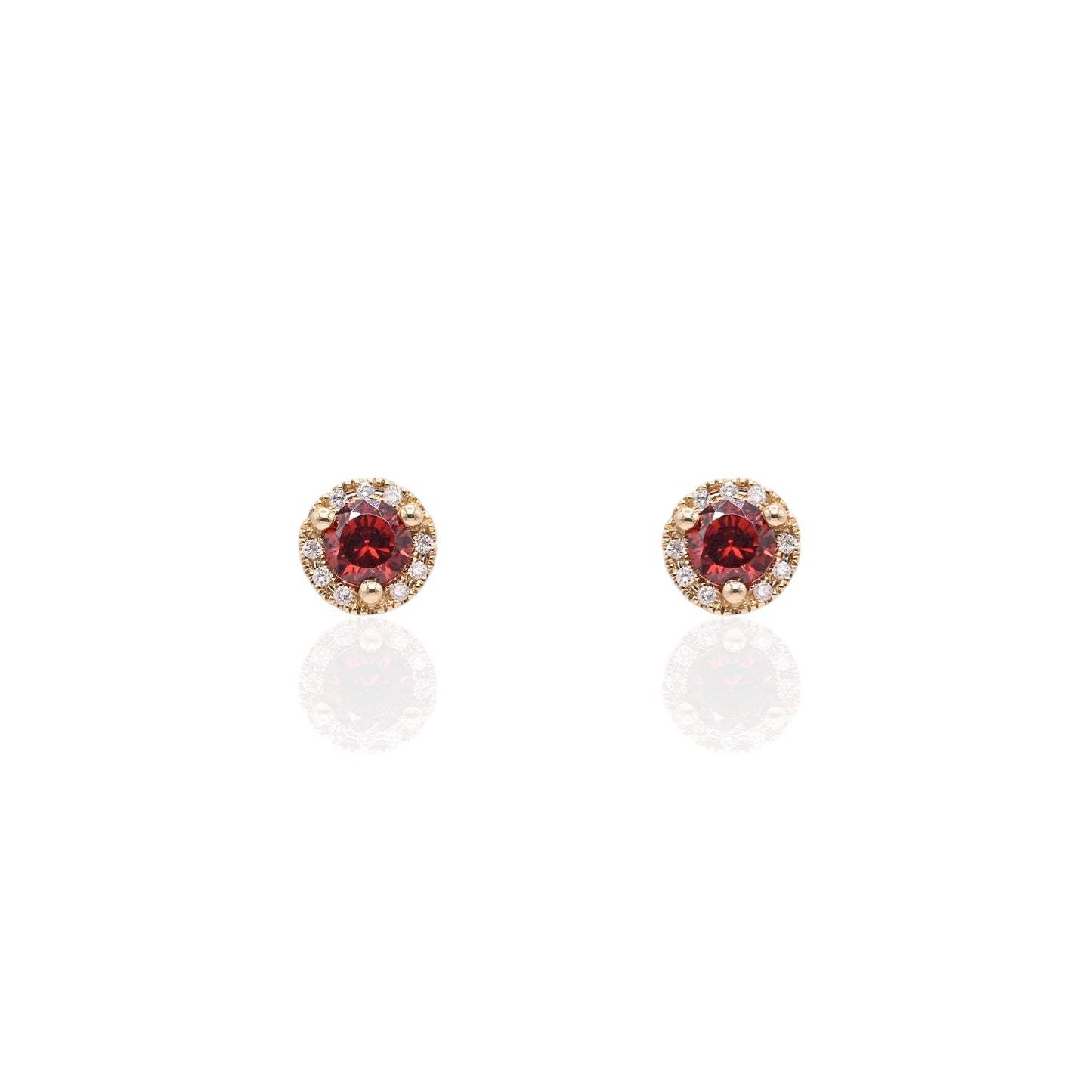 Lab Garnet and Natural Diamond Halo Stud Screwback Earrings 14K Yellow Gold 0.95cttw Lab Garnet/0.06cttw Diamonds