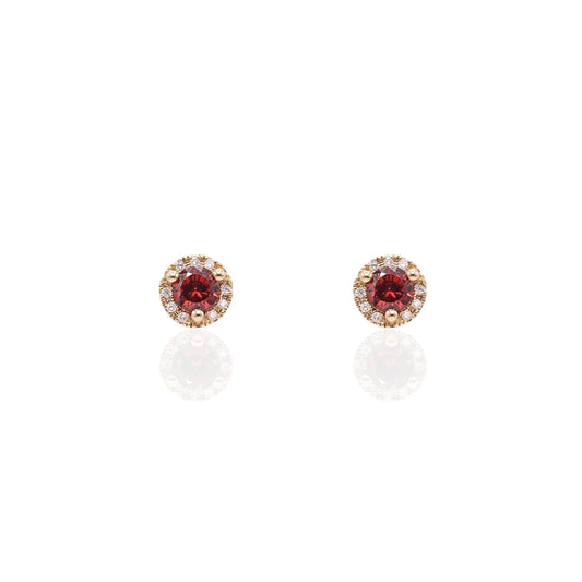Lab Garnet and Natural Diamond Halo Stud Screwback Earrings 14K Yellow Gold 0.95cttw Lab Garnet/0.06cttw Diamonds