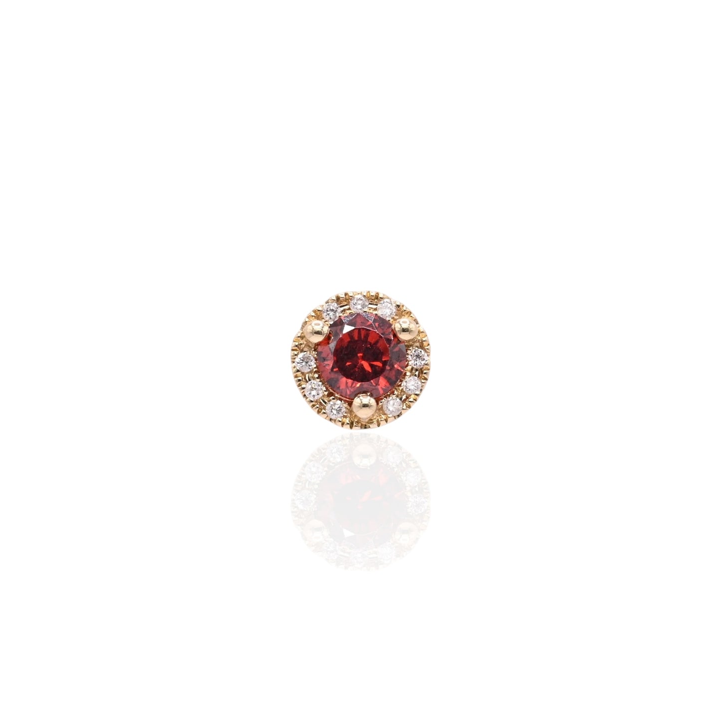 Lab Garnet and Natural Diamond Halo Stud Screwback Earrings 14K Yellow Gold 0.95cttw Lab Garnet/0.06cttw Diamonds