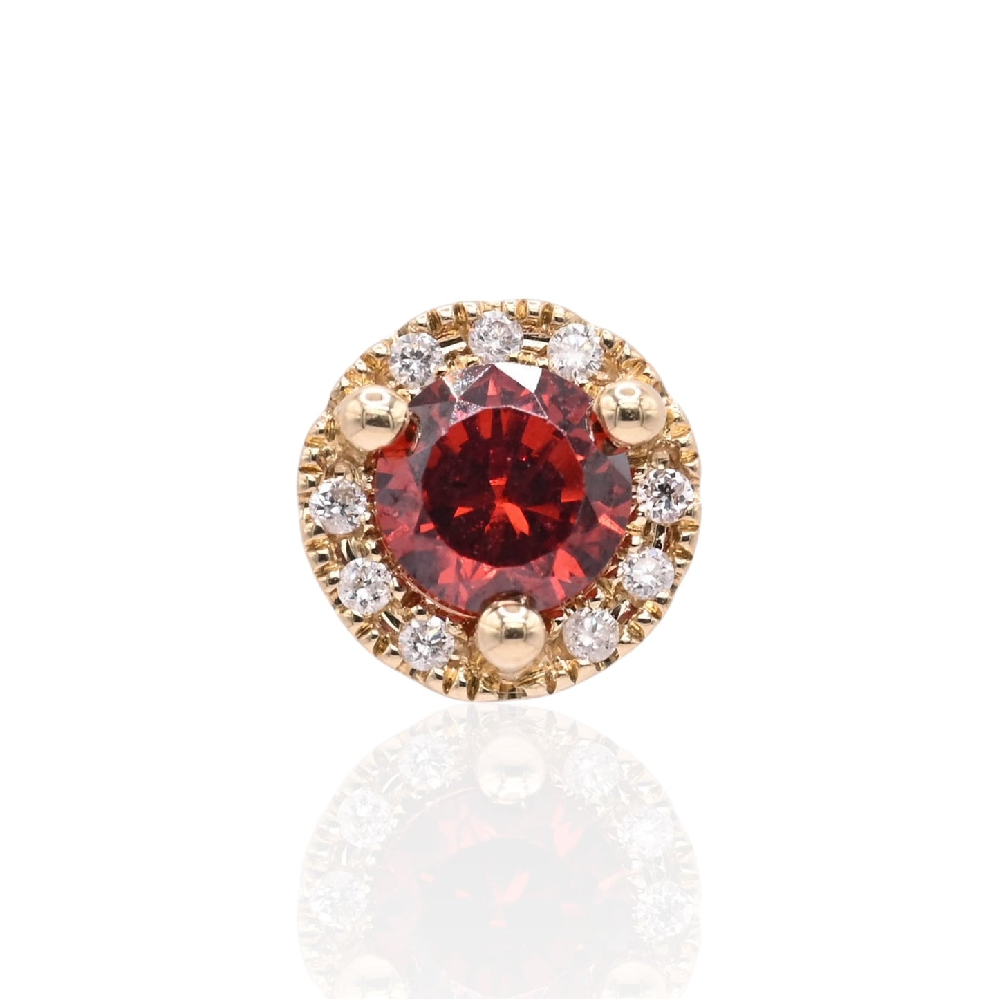 Lab Garnet and Natural Diamond Halo Stud Screwback Earrings 14K Yellow Gold 0.95cttw Lab Garnet/0.06cttw Diamonds