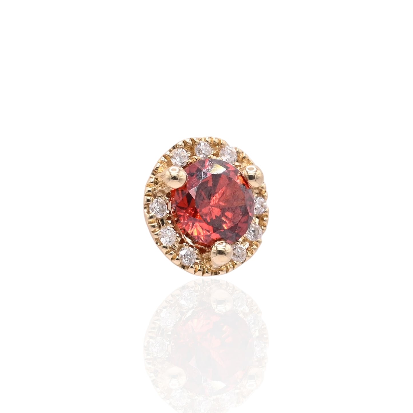 Lab Garnet and Natural Diamond Halo Stud Screwback Earrings 14K Yellow Gold 0.95cttw Lab Garnet/0.06cttw Diamonds