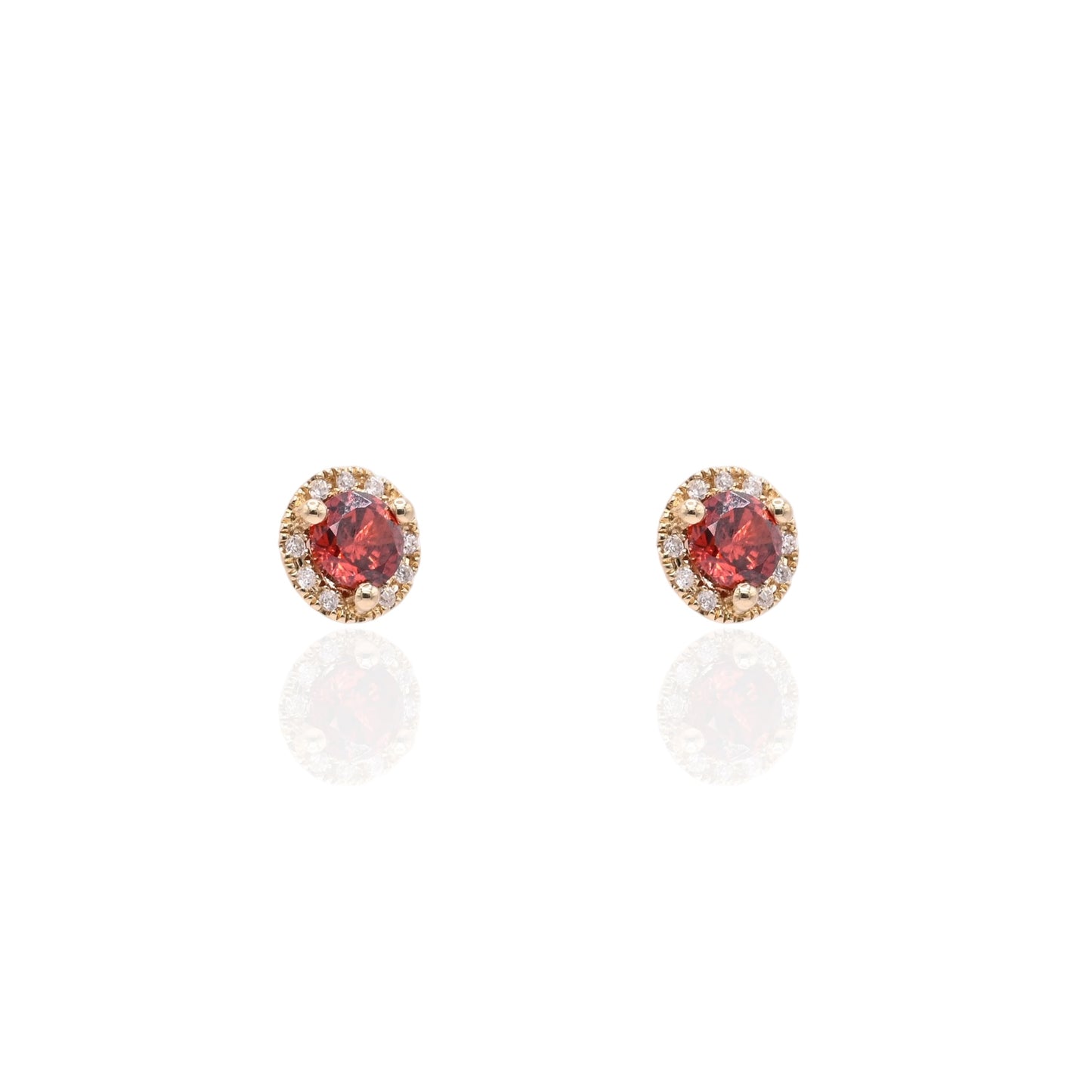 Lab Garnet and Natural Diamond Halo Stud Screwback Earrings 14K Yellow Gold 0.95cttw Lab Garnet/0.06cttw Diamonds