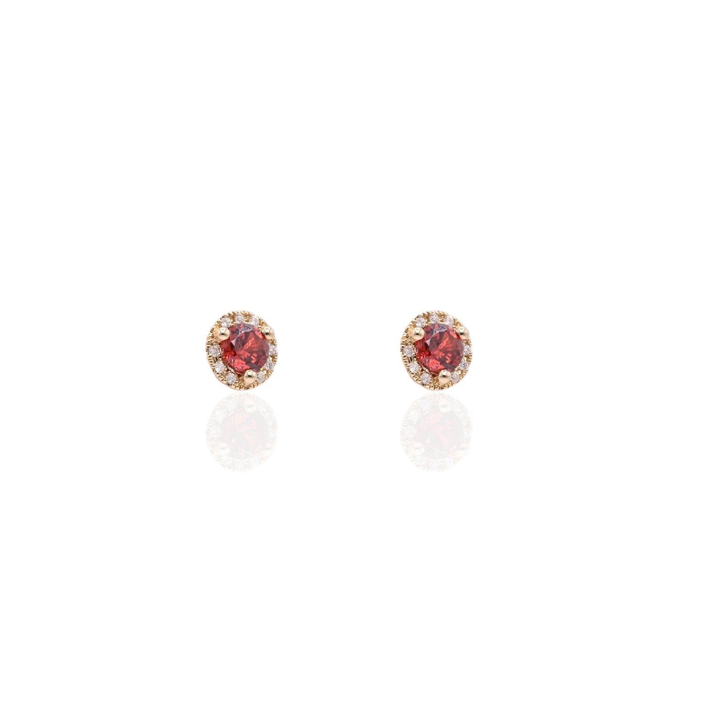 Lab Garnet and Natural Diamond Halo Stud Screwback Earrings 14K Yellow Gold 0.95cttw Lab Garnet/0.06cttw Diamonds