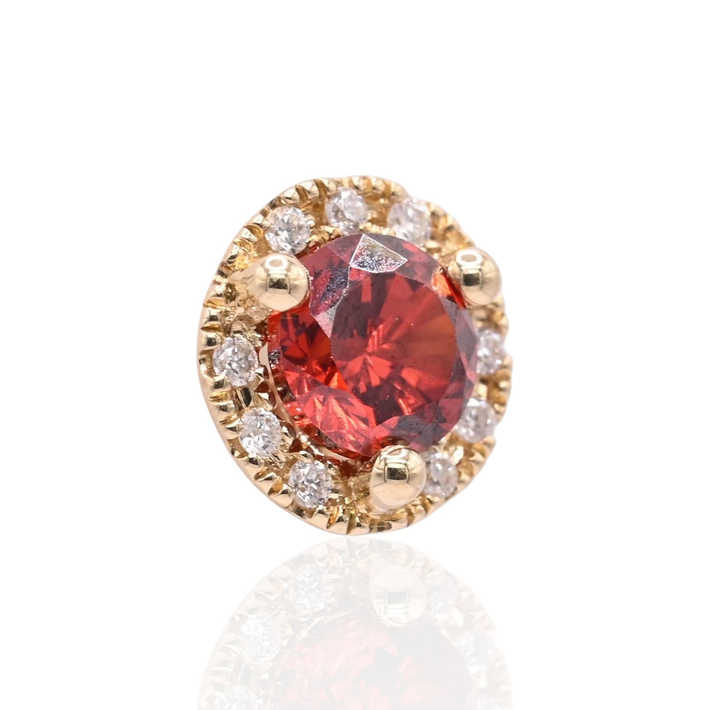 Lab Garnet and Natural Diamond Halo Stud Screwback Earrings 14K Yellow Gold 0.95cttw Lab Garnet/0.06cttw Diamonds