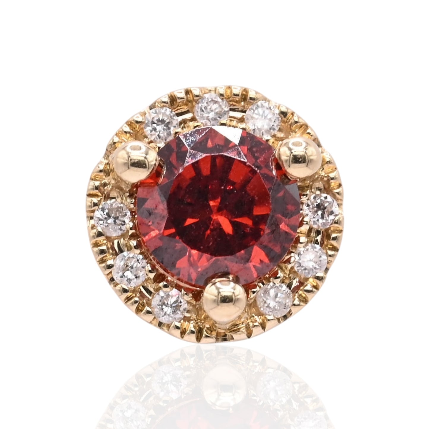 Lab Garnet and Natural Diamond Halo Stud Screwback Earrings 14K Yellow Gold 0.95cttw Lab Garnet/0.06cttw Diamonds