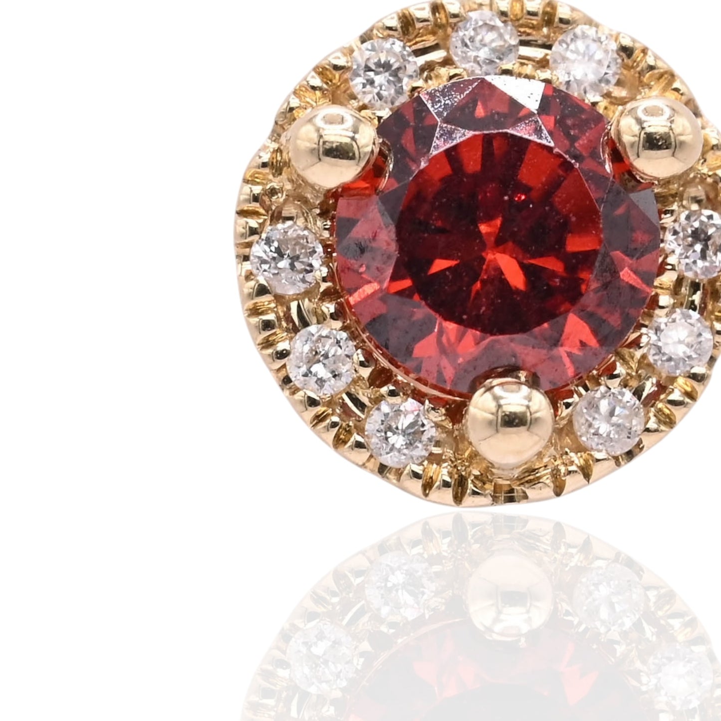 Lab Garnet and Natural Diamond Halo Stud Screwback Earrings 14K Yellow Gold 0.95cttw Lab Garnet/0.06cttw Diamonds