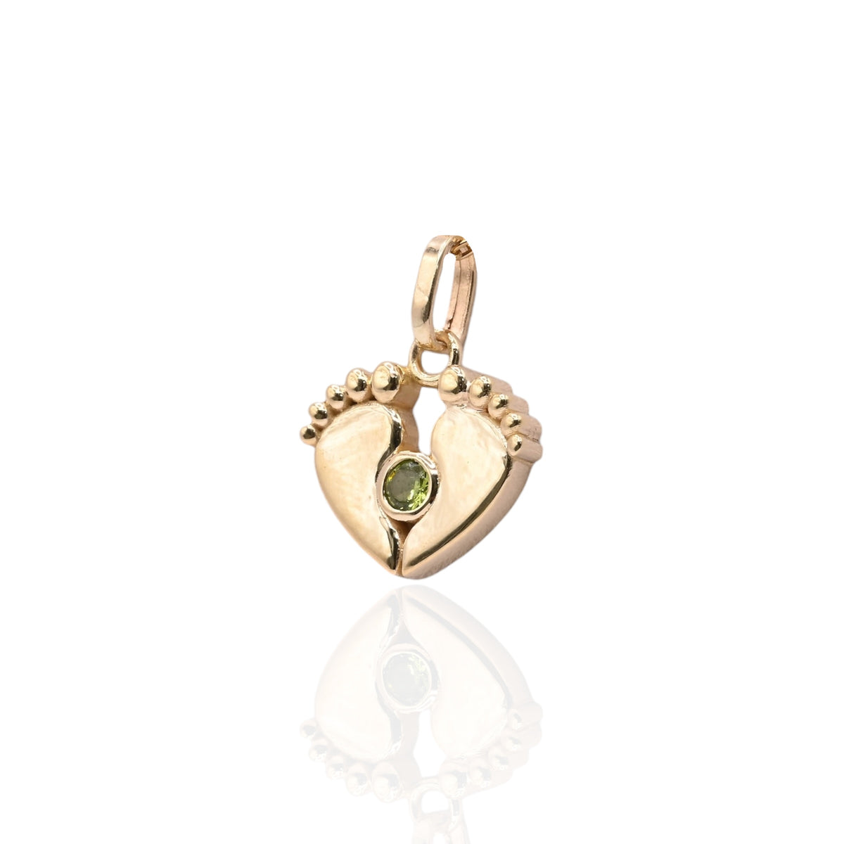 Solid Baby Feet Pendant with Peridot 14K Yellow Gold 0.06cttw Peridot