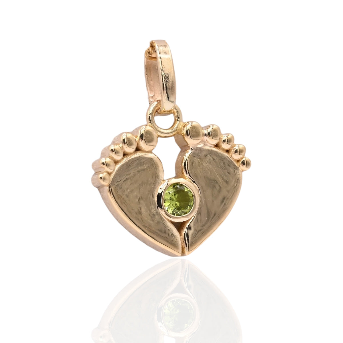 Solid Baby Feet Pendant with Peridot 14K Yellow Gold 0.06cttw Peridot