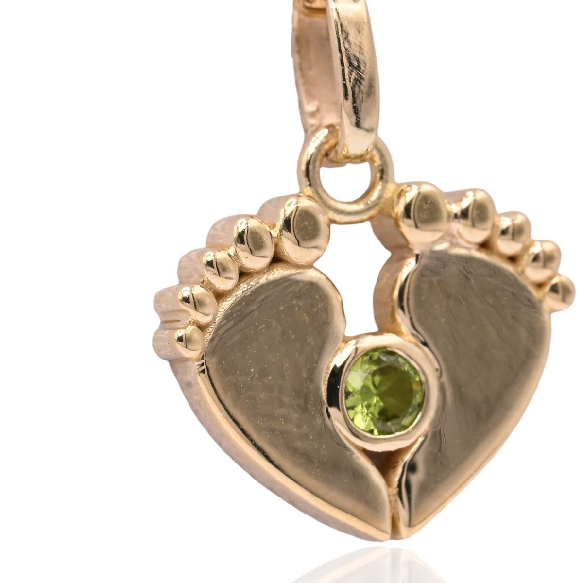 Solid Baby Feet Pendant with Peridot 14K Yellow Gold 0.06cttw Peridot