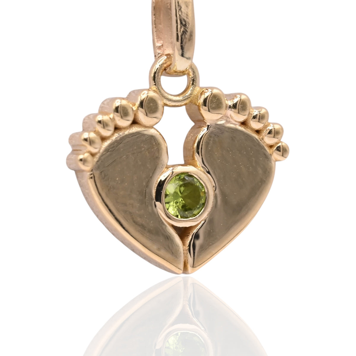 Solid Baby Feet Pendant with Peridot 14K Yellow Gold 0.06cttw Peridot