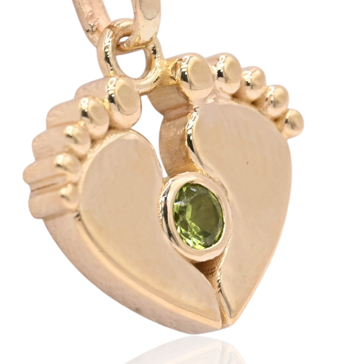 Solid Baby Feet Pendant with Peridot 14K Yellow Gold 0.06cttw Peridot