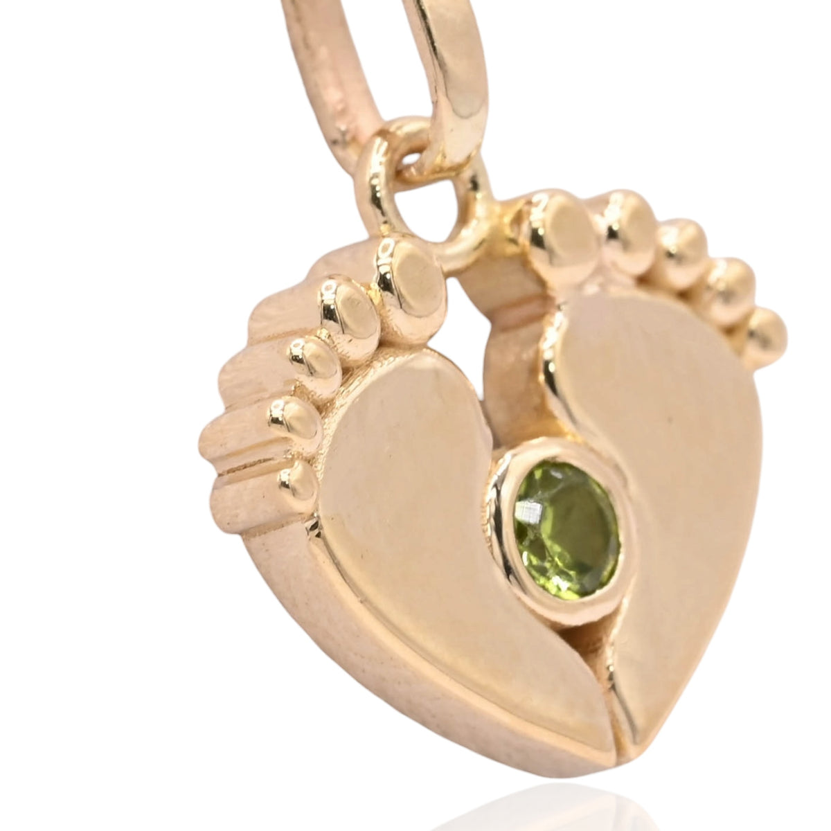 Solid Baby Feet Pendant with Peridot 14K Yellow Gold 0.06cttw Peridot