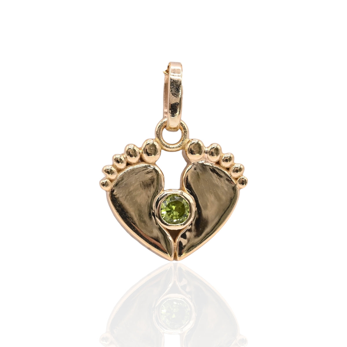 Solid Baby Feet Pendant with Peridot 14K Yellow Gold 0.06cttw Peridot