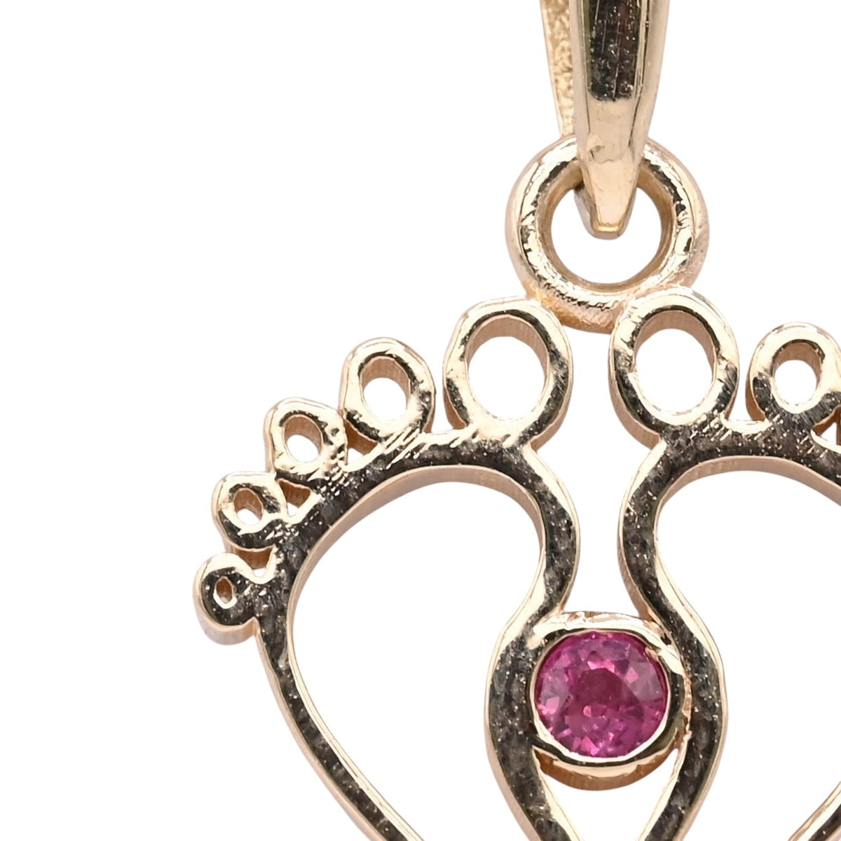 Open Baby Feet Pendant with Ruby 14K Yellow Gold 0.03cttw Ruby