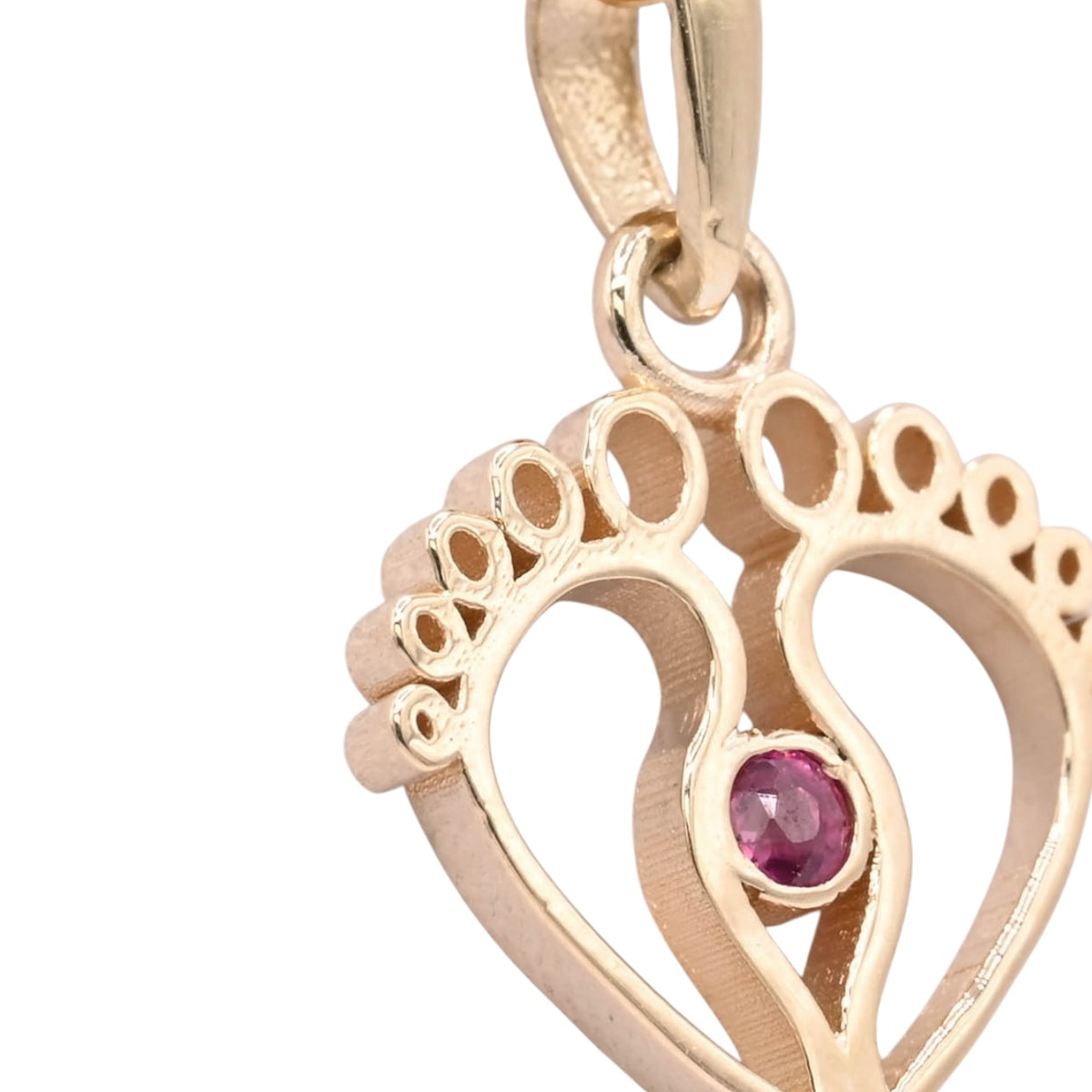 Open Baby Feet Pendant with Ruby 14K Yellow Gold 0.03cttw Ruby