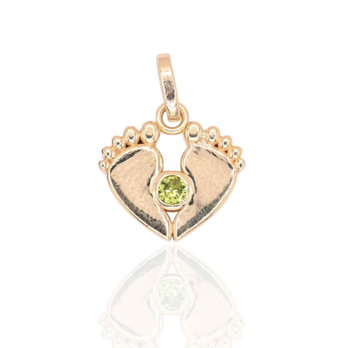 Solid Baby Feet Pendant with Peridot 14K Yellow Gold 0.06cttw Peridot