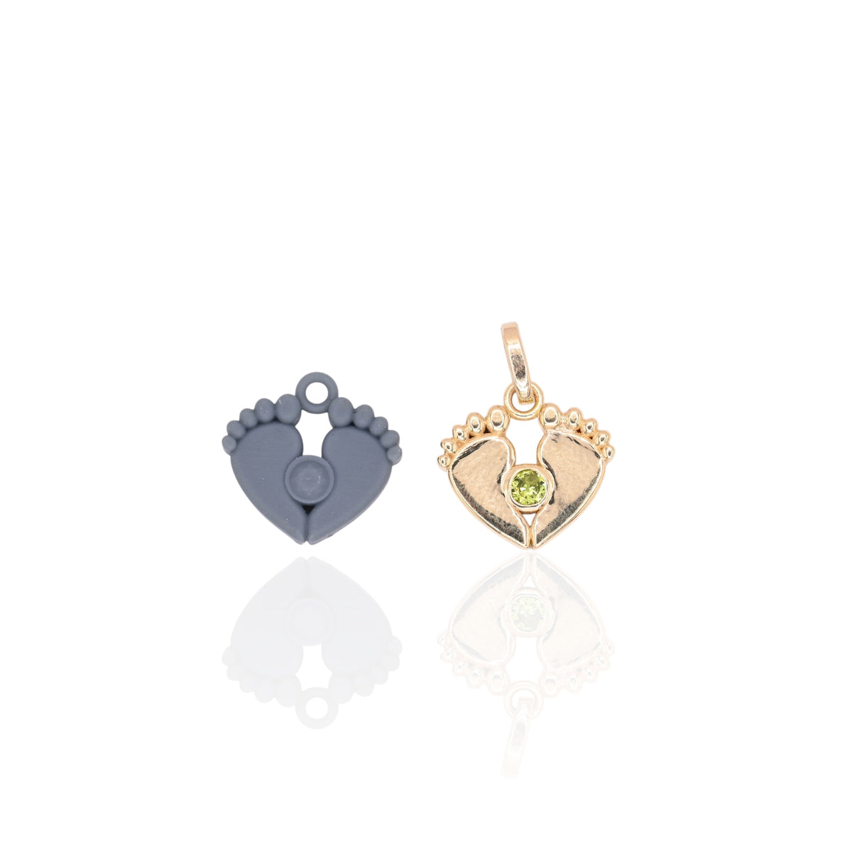 Solid Baby Feet Pendant with Peridot 14K Yellow Gold 0.06cttw Peridot