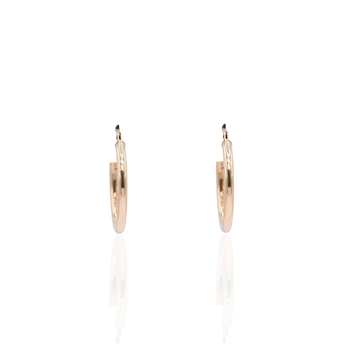 Lightweight Medium Tube Hoop Earrings 14K Yellow Gold with Hinge 1.95mm Thick/19.94mm Diameter